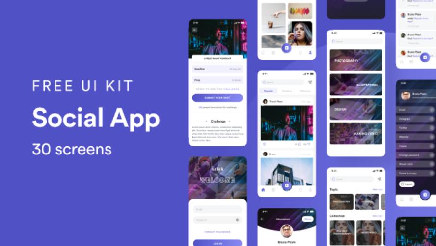 ✏️ Social App - Free UI Kit Figma