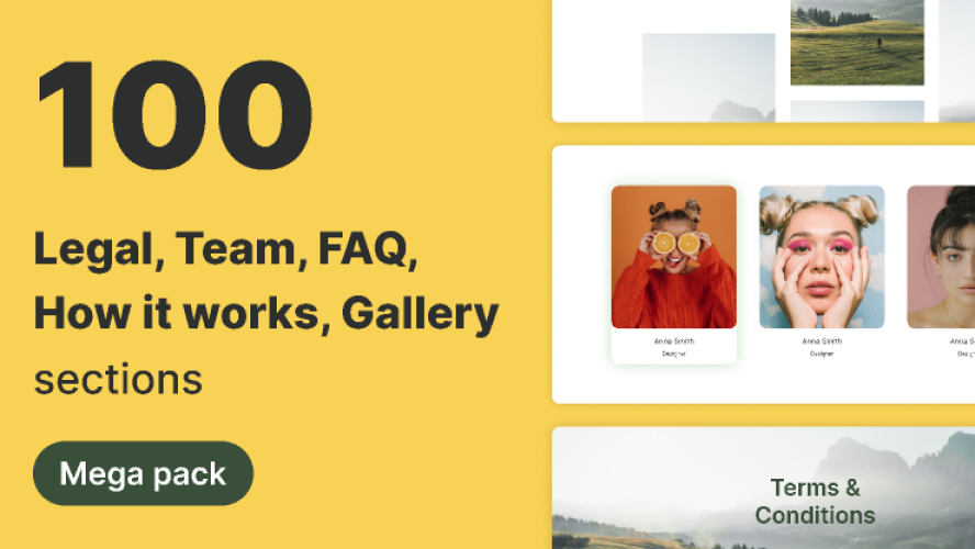 100 - FAQ, Team, Legal, Gallery Figma Element