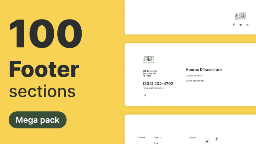 100 Footer Sections - Mega pack Figma UI Kit
