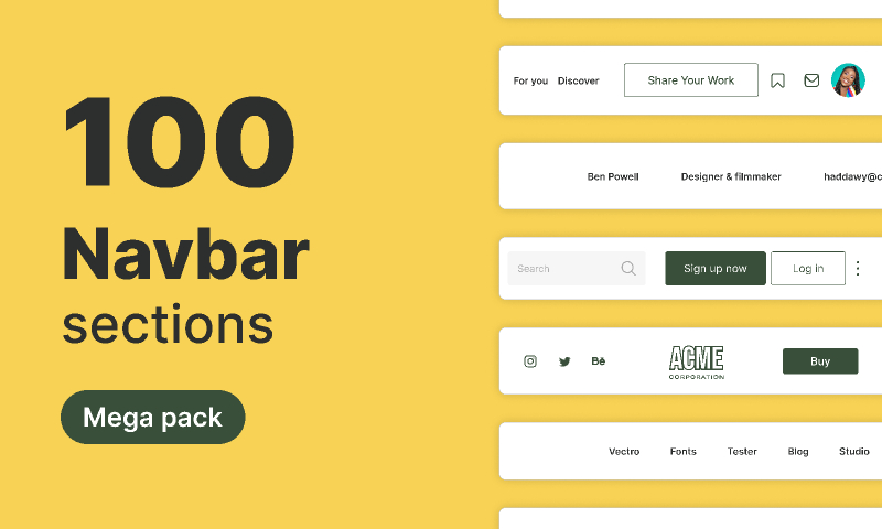 100 Navbar Sections Mega Pack Figma UI Kit