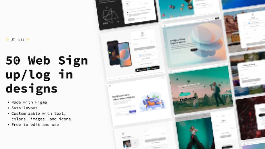 50 Web Signup Login designs figma ui kit