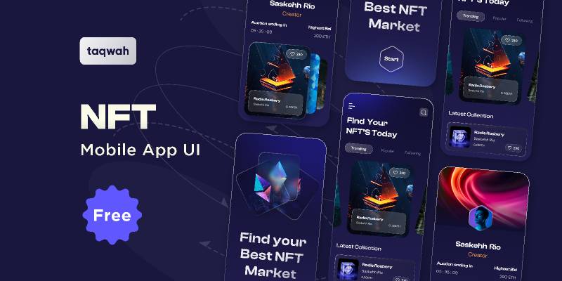 Best Trending NFT Marketplace Figma Mobile App UI Kit - Ui4free.com