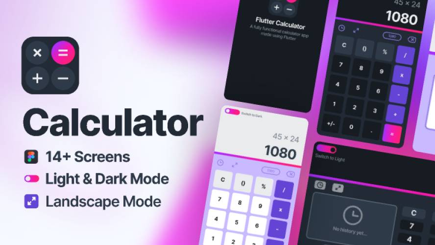 Calculator App UI Kit with Dark Mode Figma Mobile Template