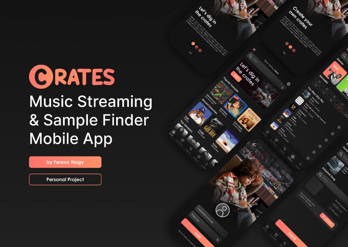 Crates Music Streaming & Sample Finder App Figma Template UI4Free