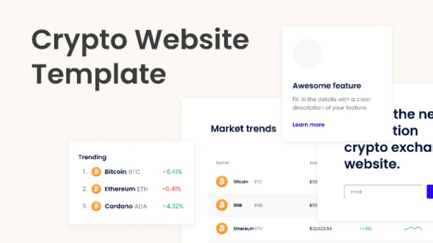 Crypto Responsive Website Template (Export HTML) Figma Template