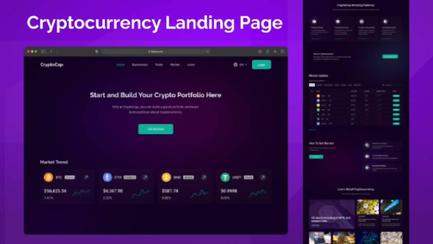 Cryptocurrency Figma Landing Page - Dark Mode
