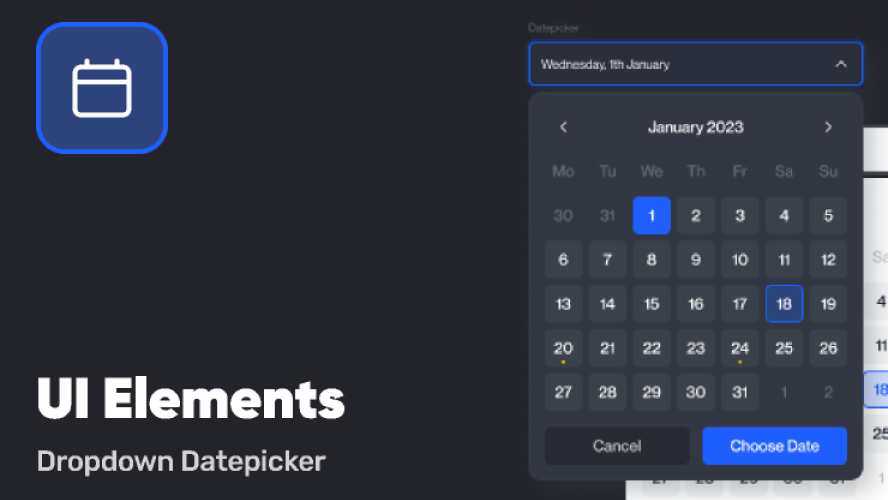 Dark UI Elements Dropdown & Calendar Template