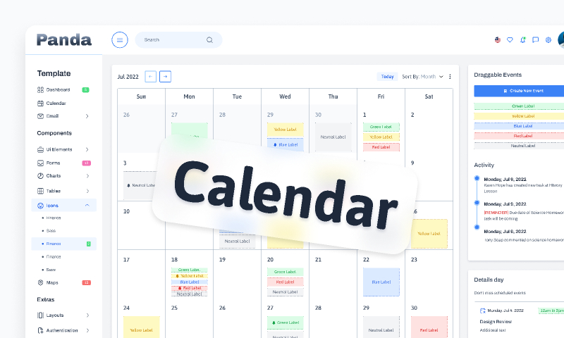 Dashboard calendar design template