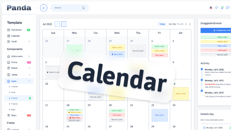 Dashboard calendar design template