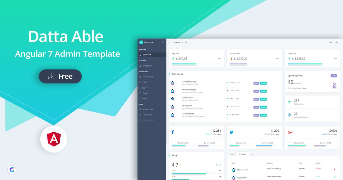 Datta Able Angular Admin Template | UI4Free