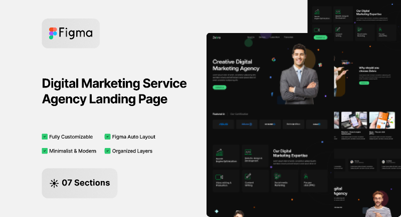 Digital Marketing Service Agency Landing Page Figma Template | UI4Free