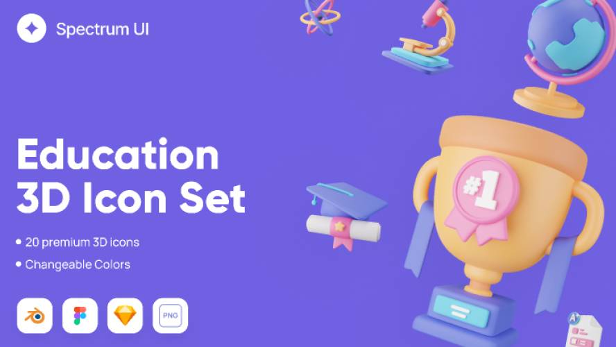 Education 3D Icon Set Figma Resource