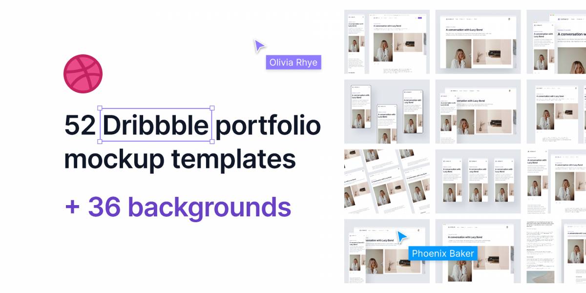 Figma 52 Dribbble portfolio mockup templates | UI4Free