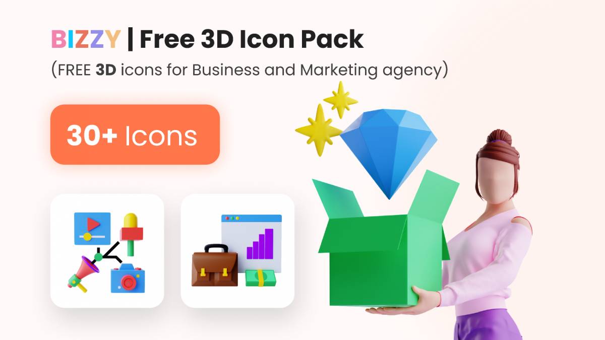 Figma Bizzy Free 3D Icon Pack for Business and Marketing agency