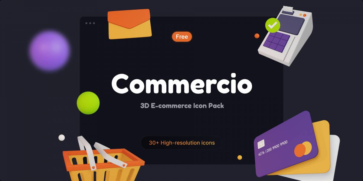 Figma Commercio Free 3D E-commerce Icon Pack | UI4Free