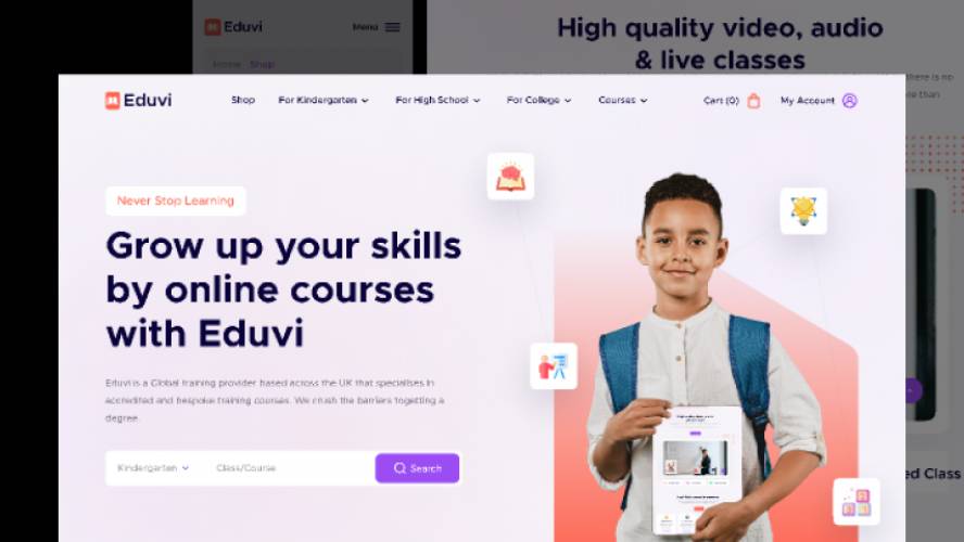 Figma Eduvi E-learning Platform Full Website & Mobile