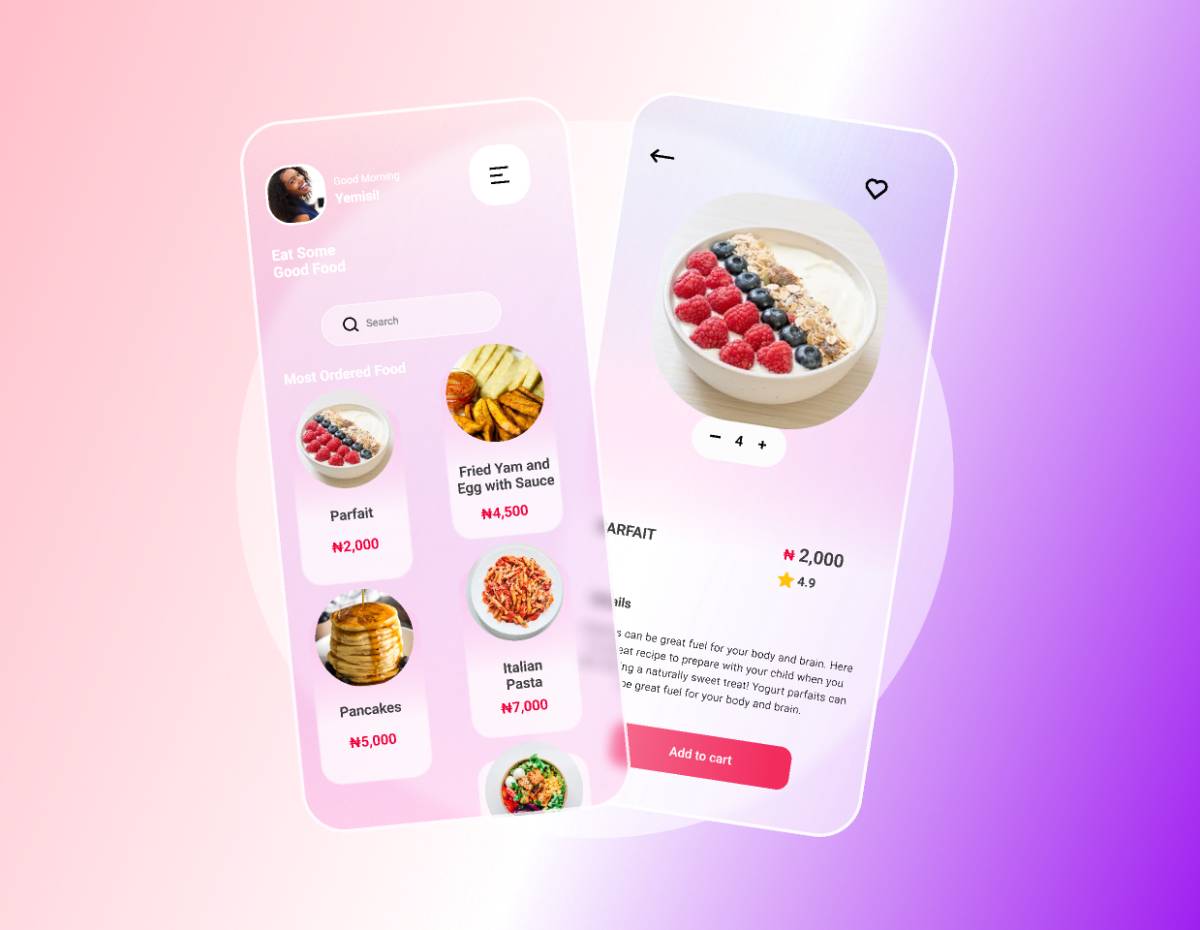 Figma Food App ft Glass morphism Template | UI4Free