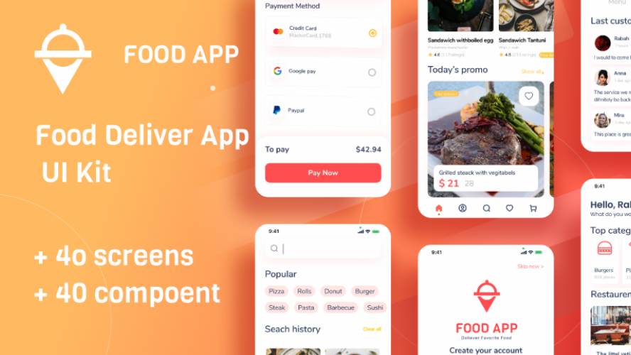 Figma Food delivery app UI Kit Free Download