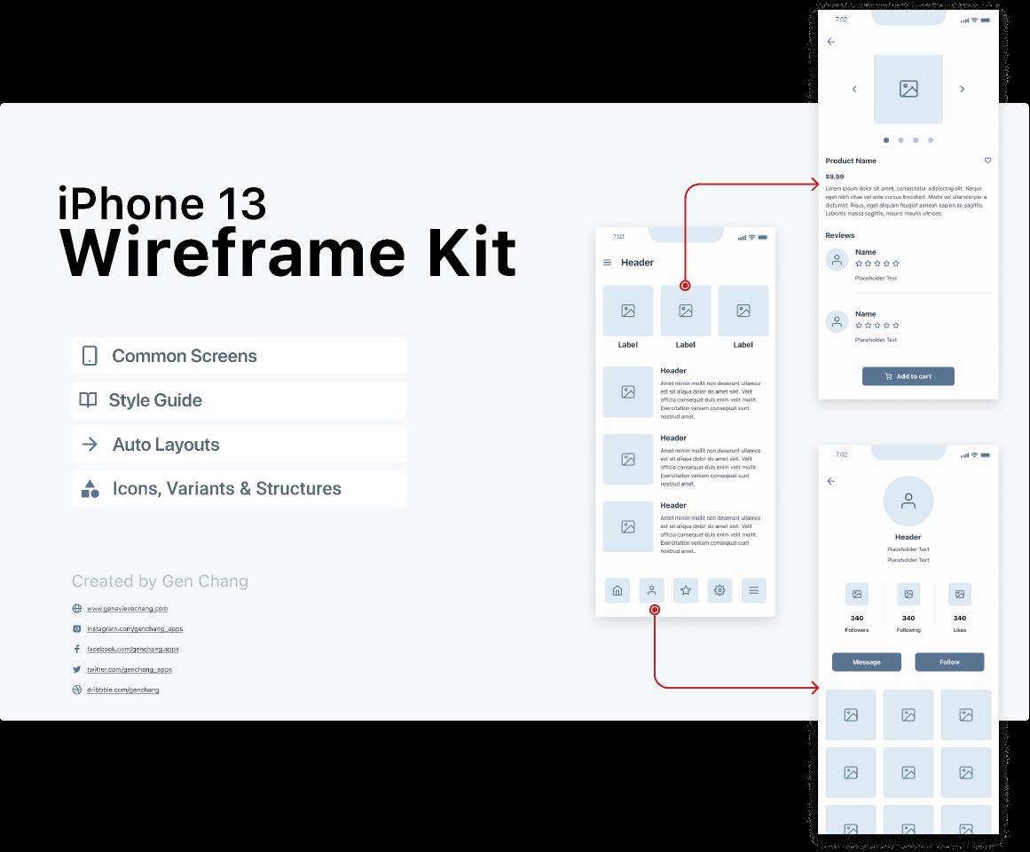 Figma iPhone 13 Wireframe Kit | UI4Free