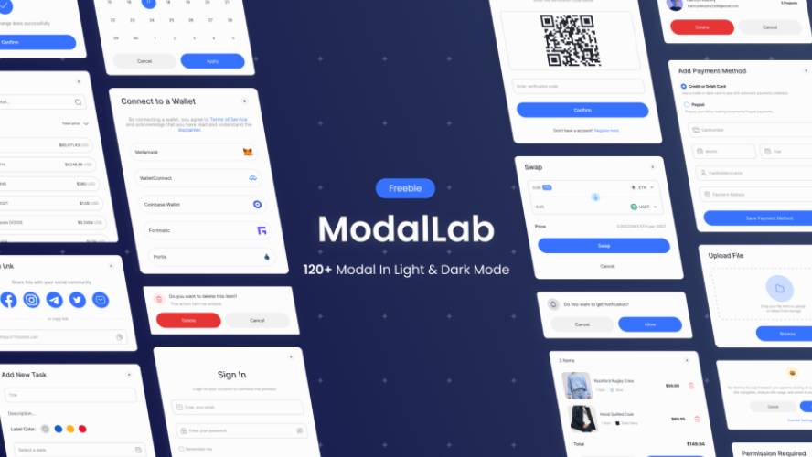 Figma ModalLab +120 set of UI modals