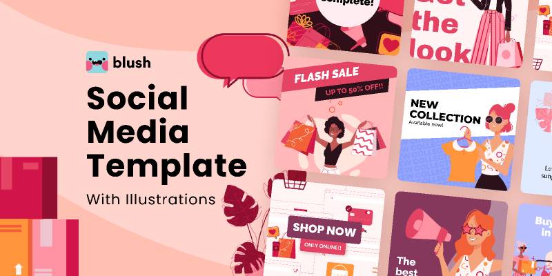 Figma Social Media Template with Shopaholics Illustrations UI4Free