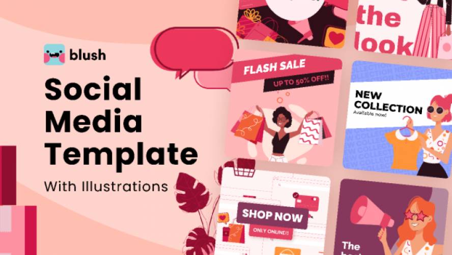 Figma Social Media Template with Shopaholics Illustrations