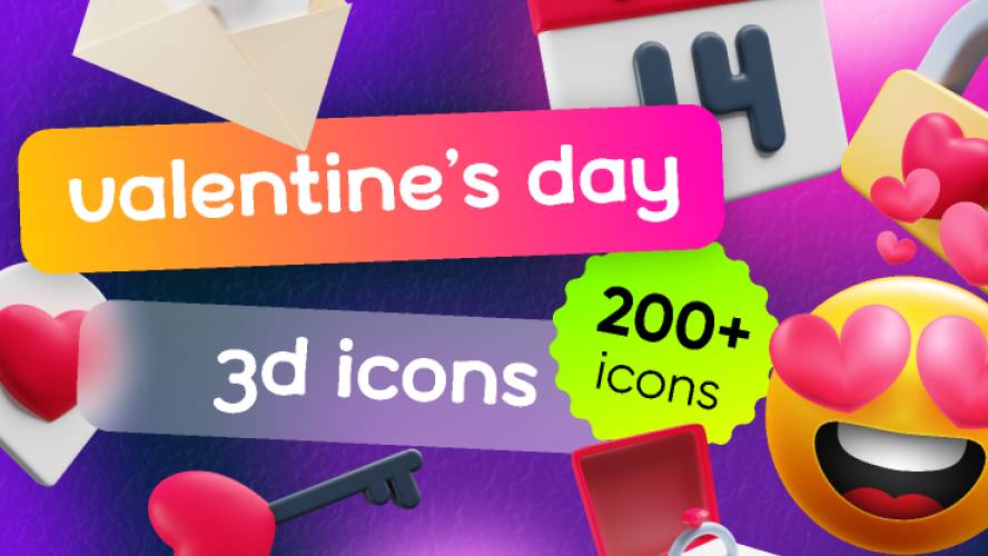 Figma Valentine's day 3D icons Free Download