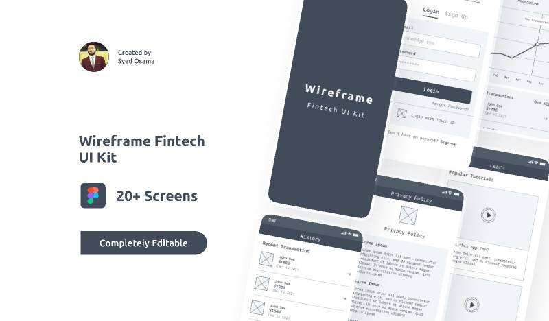 Fintech Wireframe UI Kit Figma Free Download