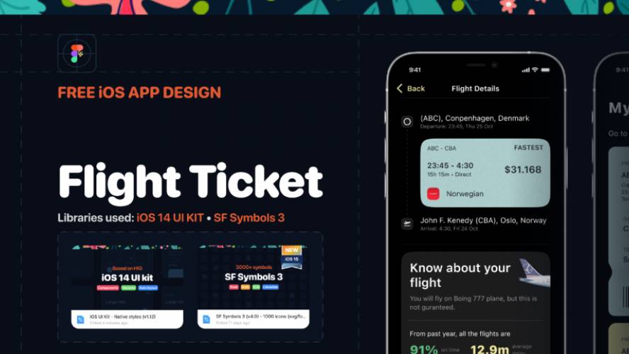Flight Ticket - iOS app Design Free