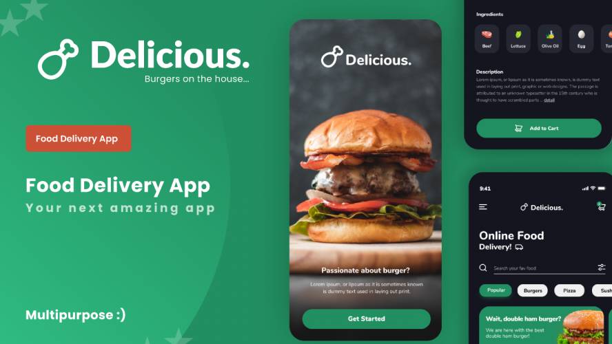 Food Delivery App Figma Design (Dark mode)