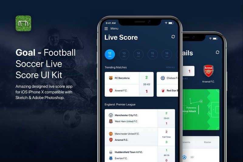 Free Figma Goal - Soccer Football Live Score UI Kit | UI4Free