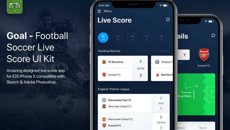 Free Figma Goal - Soccer Football Live Score UI Kit