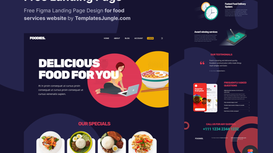 Free Figma Landing Page Design Template for Food services