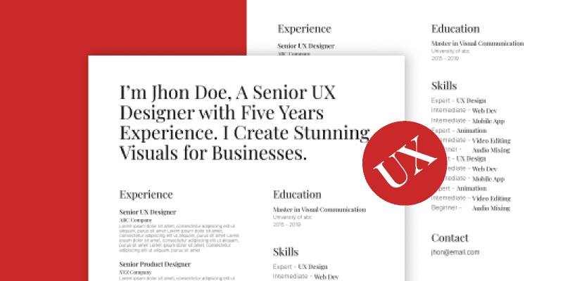 Free Minimal UX Resume CV Figma Template