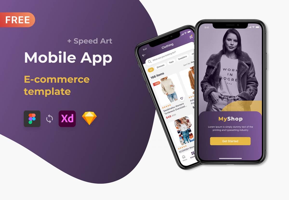 Free Mobile App E-commerce template Figma UI Store Shop