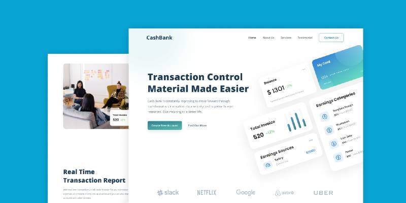 Freebie CashBank - SAAS Landing Page Figma Template