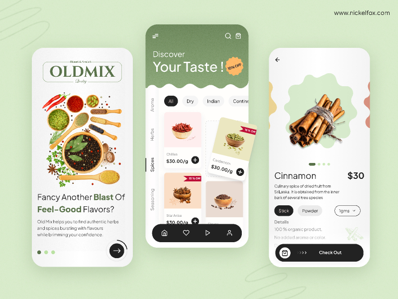 Herbs and Spices App Figma Free Resource UI4Free