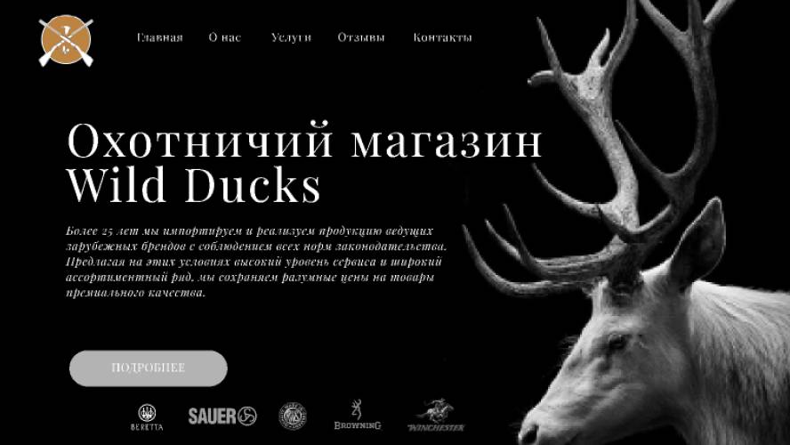 Hunting shop Wild Ducks Website Hero Section