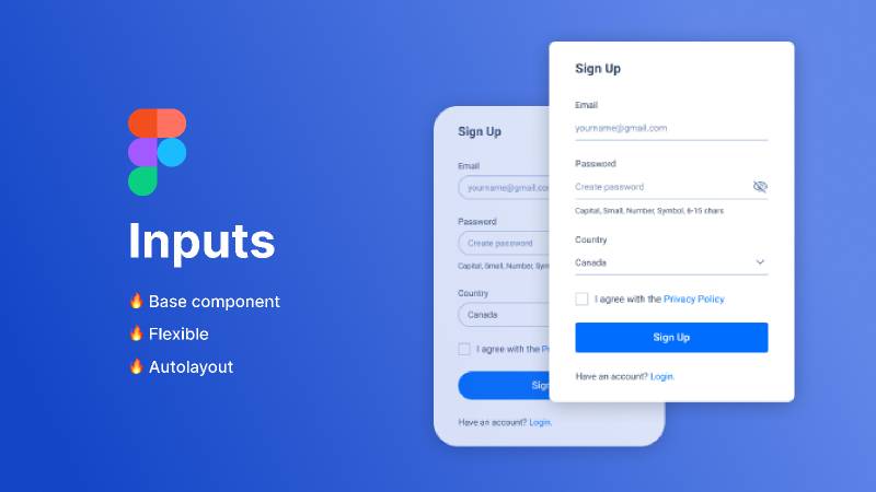 Inputs with a base component figma ui kit | UI4Free
