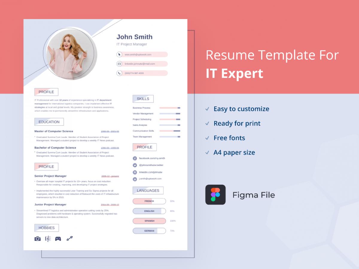 IT Expert Figma Resume Template UI4Free