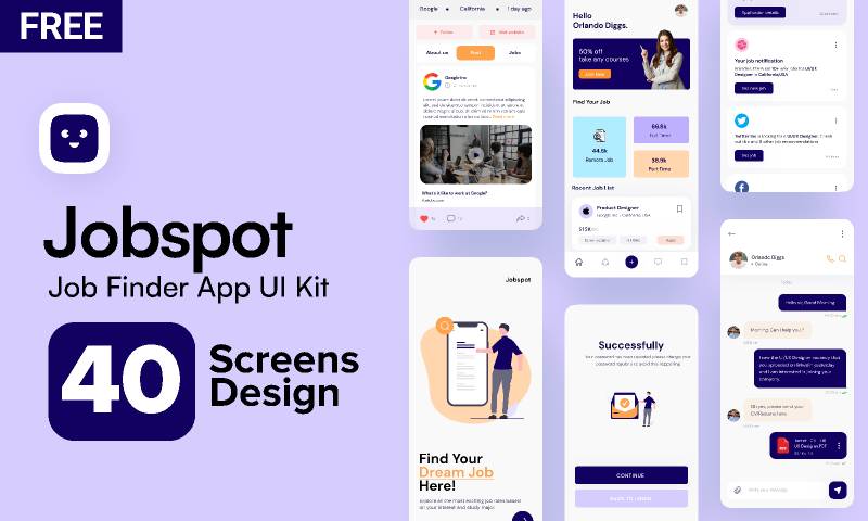 Job Finder Ui App Kit figma template | UI4Free
