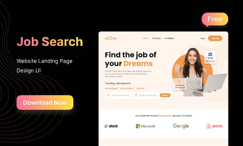 Job Search Landing Page Figma Website Template | UI4Free