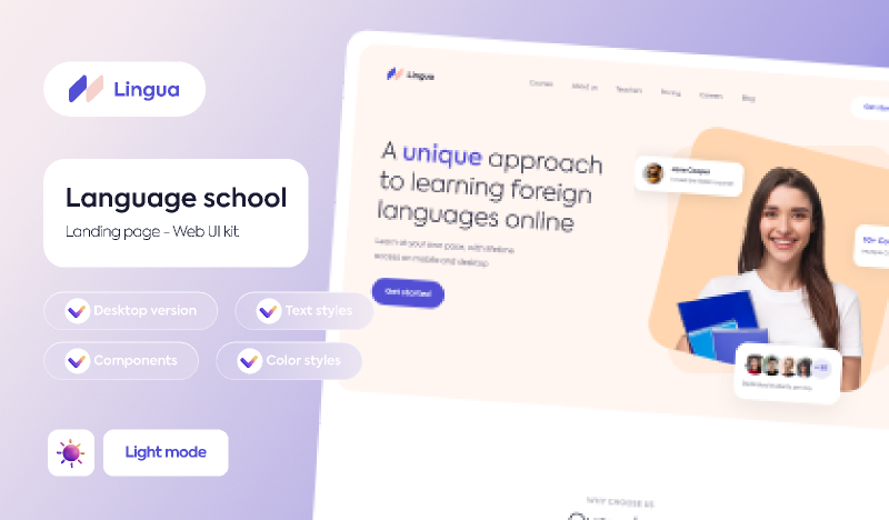 Landing page - Language learning school figma template | UI4Free