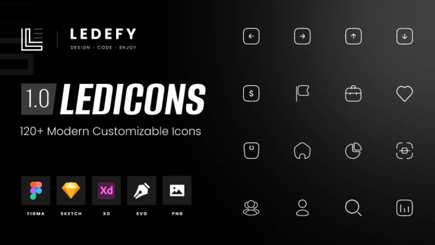 LEDICONS - 120+ Modern Customizable Icons Figma Template