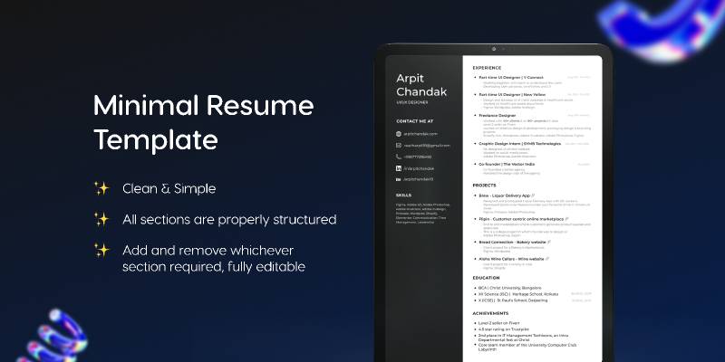 Minimal Resume Template Figma Template | UI4Free