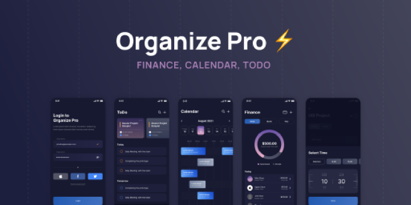 Organize Pro - Finance, Calendar and ToDo UI Kit