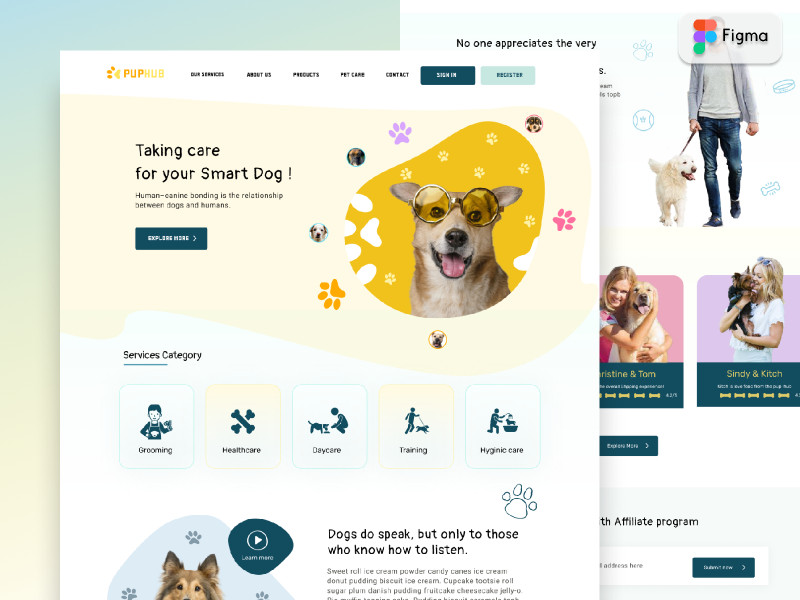 Puphub Landing page figma- Pet care | UI4Free