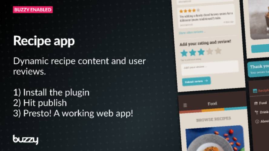 Recipe app with dynamic content and user review figma template