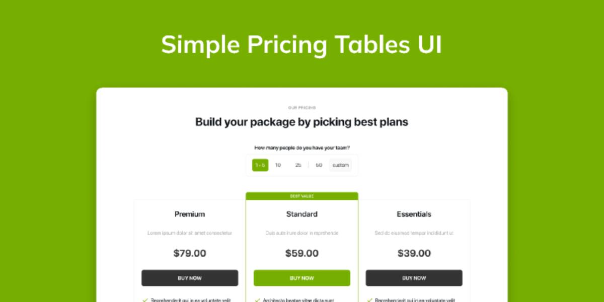 Simple Pricing Tables Figma Ui Kit | UI4Free