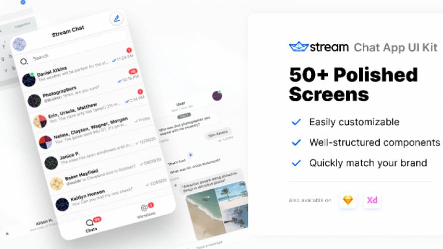Stream Mobile Chat Kit figma free template